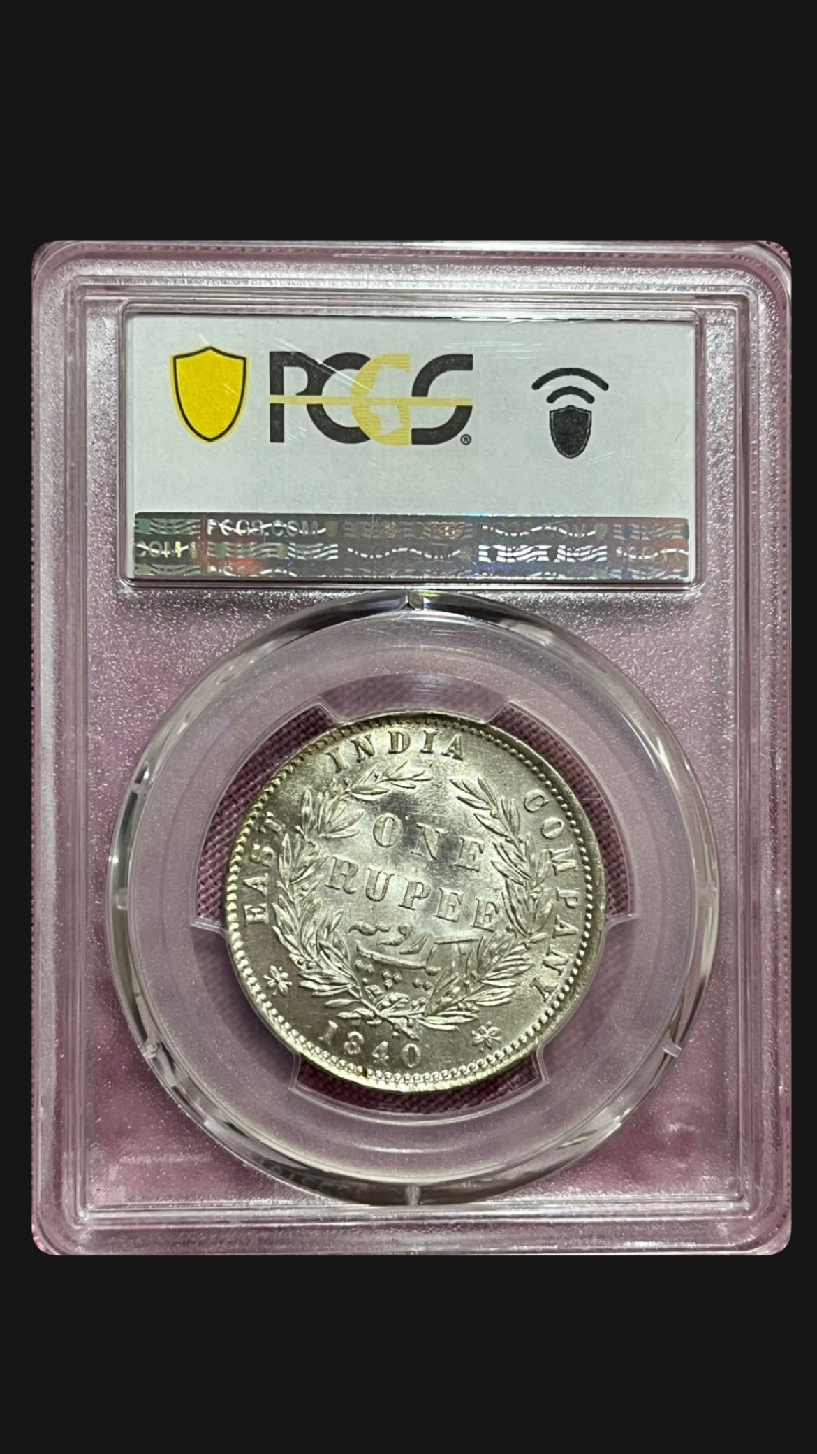 PCGS Graded MS62 One Rupee 1840 (C or B)