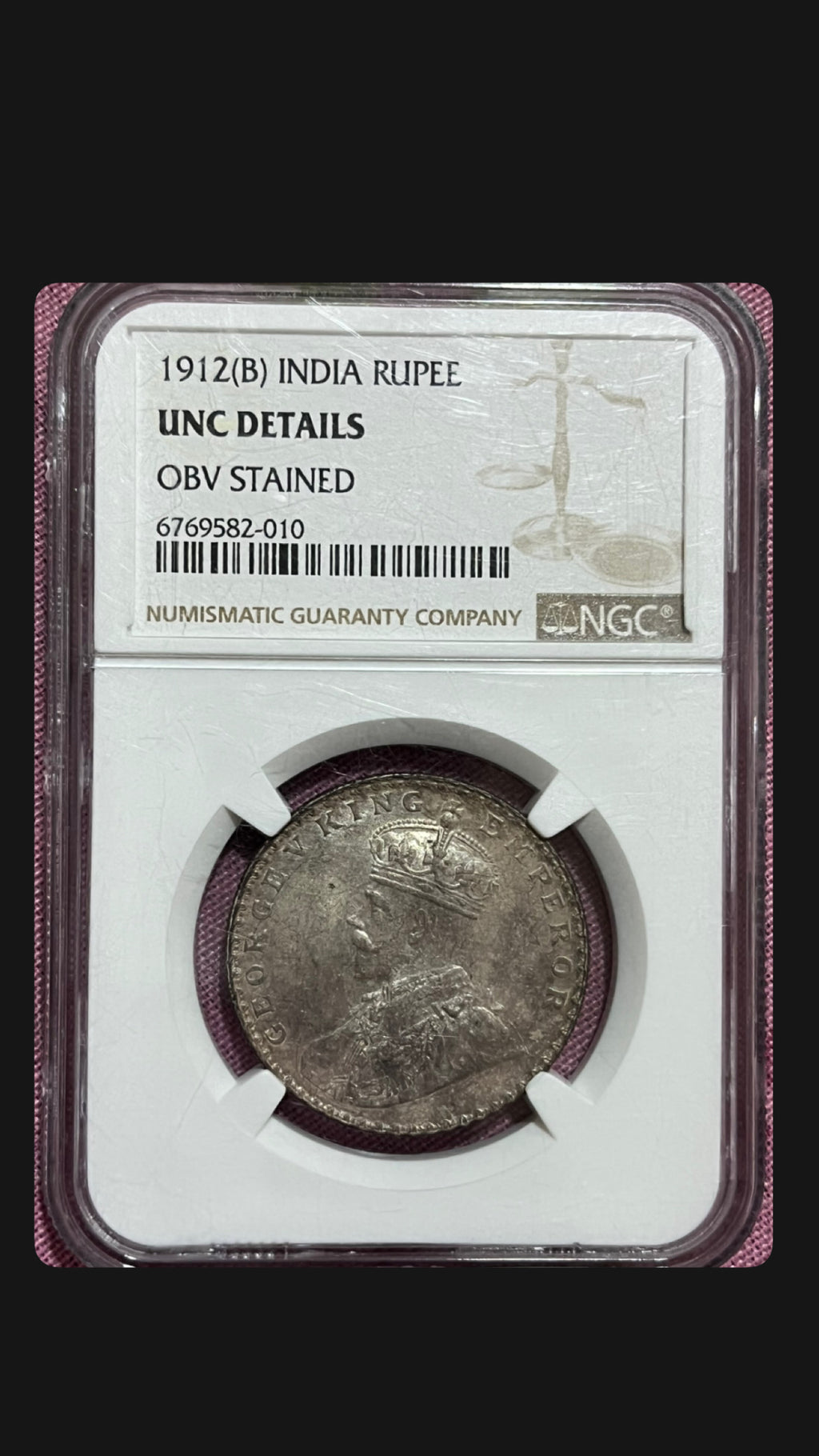 NGC Graded UNC Details One rupee 1912 Bombay Mint British India