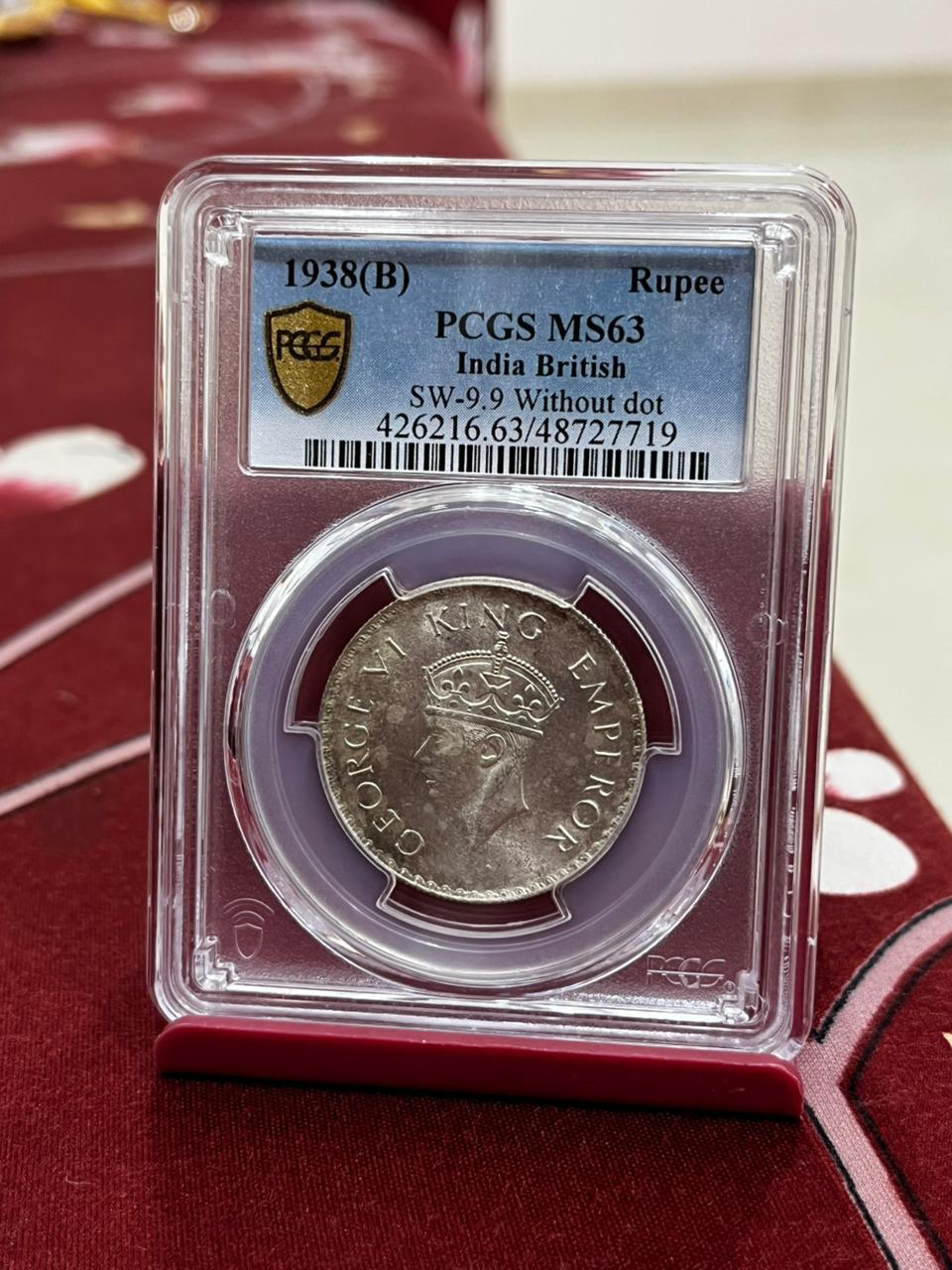 Extremely Rare One Rupee 1938 PCGS MS63 Grade